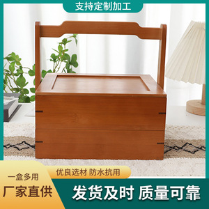 กล่องไม้เนื้อแข็ง 28x19.5x30 ซม. ตะกร้าเก็บของปิคนิคแบบพกพา 2 ชั้น สไตล์วินเทจ สำหรับใช้กลางแจ้ง - Product Image 5