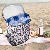 Sac à dos isotherme portable à double bandoulière motif léopard pour vin rouge, avec pochette de refroidissement instantané et compartiment pour ordinateur portable