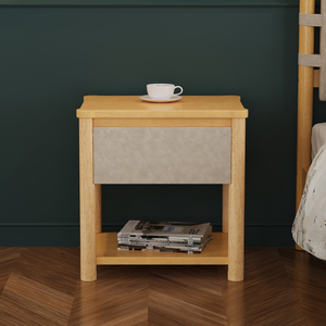 Modern Wood Nightstand With Drawer Farmhouse Bedside <b>Table</b> For Bedroom Living Room Natural Beige Set Of 2 - Product Image 3