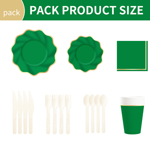 ชุดอุปกรณ์บนโต๊ะอาหารกระดาษลายคลื่นสีเขียวปั๊มทอง DAMAI ประกอบด้วยจาน ถ้วย กระดาษเช็ดปาก แบบใช้แล้วทิ้ง - Product Image 6