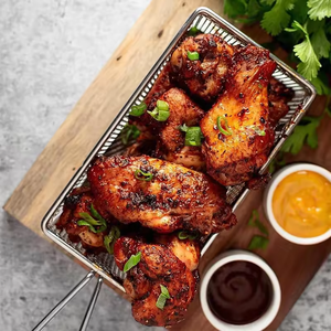 Aggiornato due ciotole di immersione in ceramica fritture in acciaio inossidabile cestello in ardesia liscia Acacia legno Burger piatto da portata per cucina - Product Image 3