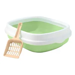 Grande litière rectangulaire ouverte pour chat avec pelle, facile à nettoyer, durable, en silicone, fournitures pour animaux de compagnie pour chats, modèle BUT.11 par EGTMA - Product Image 1