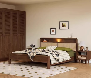 <span class=keywords><strong>Lit</strong></span> <span class=keywords><strong>double</strong></span> minimaliste moderne pour chambre principale <span class=keywords><strong>Lit</strong></span> queen/king size <span class=keywords><strong>en</strong></span> chêne massif et <span class=keywords><strong>rotin</strong></span> pour la maison - Product Image 6