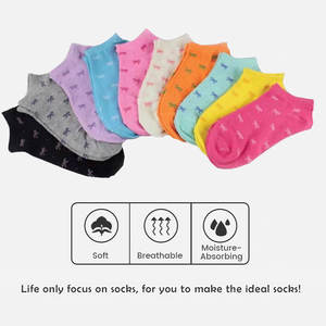 महिलाओं की लुभावनी गर्मियों के छोटे मोजे पसीने को अवशोषित करने वाले दैनिक पहनने के लोगो मुद्रित डिजाइन एक सभी फिट बैठता है - Product Image 3
