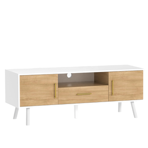 Meuble TV console de salon moderne de luxe en métal blanc doré, ensemble de meubles avec tiroirs et portes réglables en hauteur pour rangement - Product Image 1