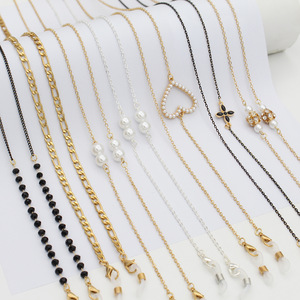 Qingqing vente chaude divers styles lunettes sangle collier de perles noires 2025 alliage anti-dérapant nouvelles femmes filles à la mode