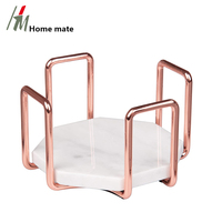 Dessous de verre en marbre, pierre d'octogonale, carsara blanche, support en or Rose