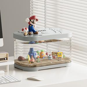 Aquarium ovale en plastique transparent de taille moyenne pour décoration de bureau, mini-écrin paysager, fournitures pour animaux de compagnie - Product Image 1