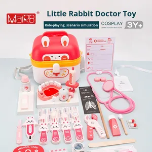 Lapin en bois <span class=keywords><strong>docteur</strong></span> Kit de jeu jeu de simulation ensemble d'outils boîte en plastique jeu médical Simulation jeu de simulation pour enfants garçons filles - Product Image 2