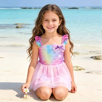 Maillot de bain une pièce princesse pour filles, maillot de bain de plage style jupe très élastique, robe de bain sirène avec écailles irisées chatoyantes