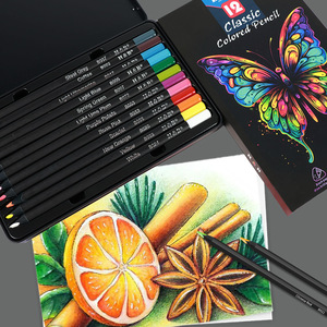 Vente Flash Transfrontalière : Ensemble <span class=keywords><strong>de</strong></span> Crayons <span class=keywords><strong>de</strong></span> Couleur à l'Huile 12 Couleurs, Corps Triangulaire en Bois Noir, Qualité Artiste, Vente en Gros Directe Usine - Product Image 1
