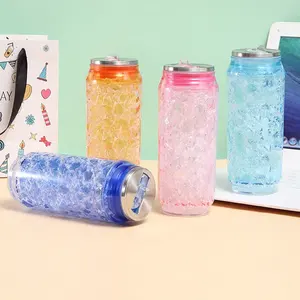 Latas creativas vasos de agua con pajita sin BPA de doble capa de plástico verano <span class=keywords><strong>Cola</strong></span> botella de hielo triturado deportes al aire libre taza para beber - Product Image 6