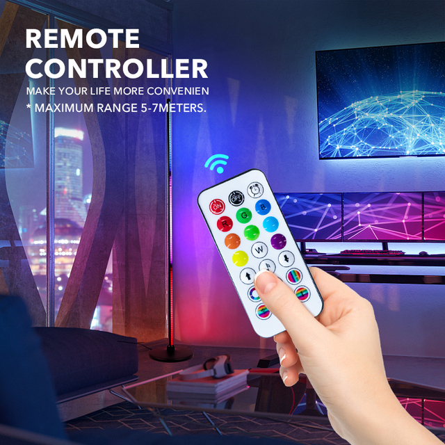 RGB Led Corner Floor Lamp Gaming Light Bar Music Sync Color Changing Ambient Mood Lighting DC 5V USB APP Remote Control