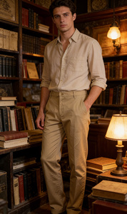 <span class=keywords><strong>Pantaloni</strong></span> Sportivi Casual da Uomo <span class=keywords><strong>in</strong></span> <span class=keywords><strong>Cotone</strong></span> Puro 100% Leggeri <span class=keywords><strong>con</strong></span> <span class=keywords><strong>Vita</strong></span> Elastica, Taglio Dritto, Colore Kaki - Liquidazione Stock - Product Image 2