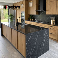 Prix de gros : Plan de travail moderne en quartz noir pour îlot, prix au pied carré, en pierre artificielle, pour cuisine et armoires