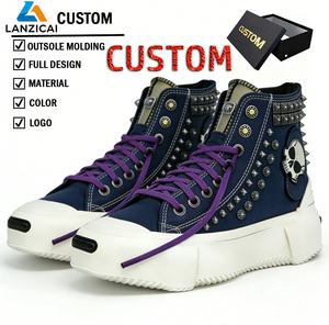 Nuove Scarpe da Ginnastica Punk High-Top in Tela con Design Teschio e Suola a Piattaforma Effetto Sciolto, Traspiranti, di Alta Qualità, per Uomo - Product Image 1