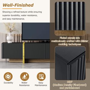 Meuble TV FANYIGE tendance de luxe, cannelé, 80 pouces, moderne, durable, avec tiroirs de rangement <span class=keywords><strong>grande</strong></span> capacité, <span class=keywords><strong>console</strong></span> multimédia, pieds <span class=keywords><strong>en</strong></span> <span class=keywords><strong>bois</strong></span> grainé doré - Product Image 2