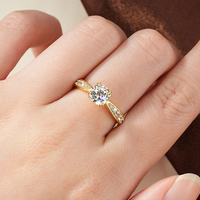 Großhandel Feiner Schmuck 14K Vergoldeter Rhodium-Plattierter Moissanit-Ring Brillante Krappenfassung Klassischer Luxus-Ehering Geschenke