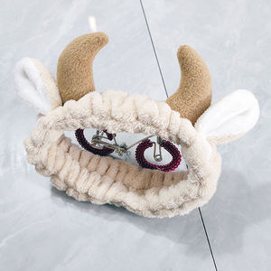 رباط رأس نسائي ناعم ومزود بشريط من الفلانيل للوجه يُستخدم في غسل الشعر وعليه قرون بقرة وهو رباط مطاطي للشعر ومكياج للشعر المنتفخ - Product Image 4