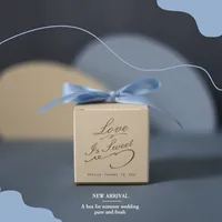 Boîte à dragées de mariage bleue, style frais, rouge bordeaux, petite boîte carrée rigide en carton, avec poignée, pour bougies ou cadeaux