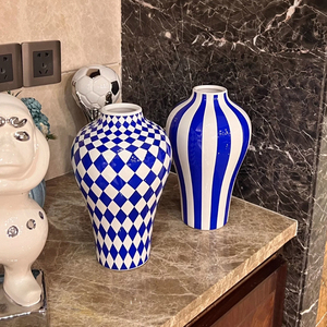 Vase à fleurs en céramique de style <span class=keywords><strong>bleu</strong></span> moderne scandinave, motif losange, décoration de salon - Product Image 6