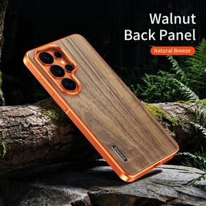 Fashion Real Walnut Wood Back Panel Magnetic <b>Phone</b> Case for Samsung S26 S24 S25 Ultra Aluminum Metal Frame Shockproof Cover - Product Image 5