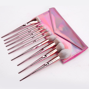 Sıcak satış pembe altın taşınabilir makyaj fırçası takım yaratıcı 10 adet kaş allık göz farı fırçalar beyaz güzellik alet çantası için yüz - Product Image 1
