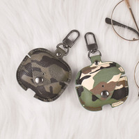 Casing Kulit Mewah Tahan Air dan Tahan Guncangan untuk Air 1/2 Pro, Penutup Earphone Nirkabel Motif Kamuflase dengan Gantungan Kunci