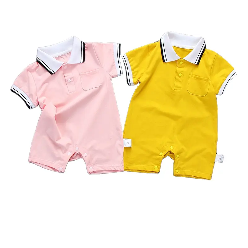 Revers bébé coton barboteuses 0-1 ans à manches courtes bébé combinaison couleur unie nouveau-né bébé vêtements
