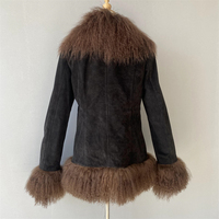 Jxwatcher Manteaux en Vrai Cuir de Mouton pour Femmes, Col en Fourrure de Mongolie, Vente en Gros, Vestes en Cuir Souple Authentique pour Femmes