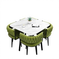 Table de salle à manger décontractée en dalles de pierre PU de luxe léger, style commercial, avec ensemble de chaises carrées modernes et minimalistes, fonction de démontage