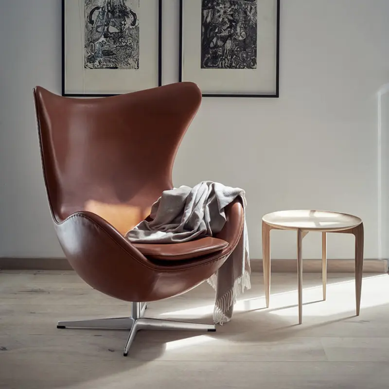 Fauteuil tournant de salon à dossier haut nordique chaise de loisirs de luxe moderne en cuir PU cygne pivotant