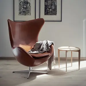 נורדי גבוהה חזרה סלון מסתובב כורסא מודרני יוקרה עור מפוצל ברבור מסתובב טרקלין כיסא פנאי