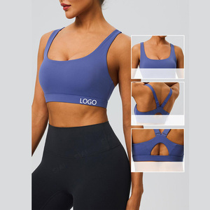 OEM/ODM Women's S-XL Nylon/Spandex Solid Quick Dry Breathable Removable Shockproof Fitness Sports Cross Back <b>Bra</b> - Product Image 1