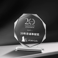 Trophée en cristal personnalisé en verre K9 octogonal, cadeau souvenir, plaque gravée au laser avec LOGO, pour anniversaires et invités européens