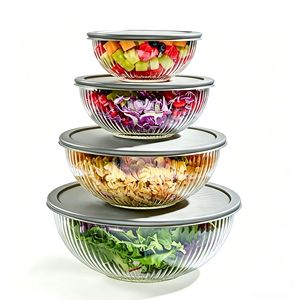 Juego de 8 Tazones de Vidrio Acanalados para Mezclar, con Tapas Herméticas a Prueba de Fugas, Libres de BPA, Apilables y Encajables, para Preparación de Comidas y Almacenamiento de Alimentos - Product Image 1