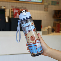 Gourde à paille 750 ml en PC pour enfants, motif dessin animé mignon, design attrayant, pour la randonnée, vente en gros transfrontalière