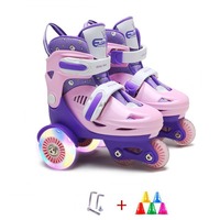 Patins à roulettes en ligne à quatre roues en PU lumineux, doublement ajustables, pour garçons débutants, usage extérieur