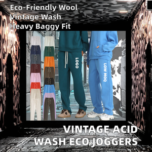 Custom Vintage Acid Wash Eco-Friendly Breathable Fleece Straight Flat Mid Waist Heavyweight Baggy Zipper Fly <b>Jogger</b> OEM Service - Product Image 2