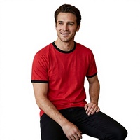 T-shirt personnalisé à ourlet côtelé, manches courtes, 100 % coton épais, uni, vierge, haute qualité, en gros pour hommes