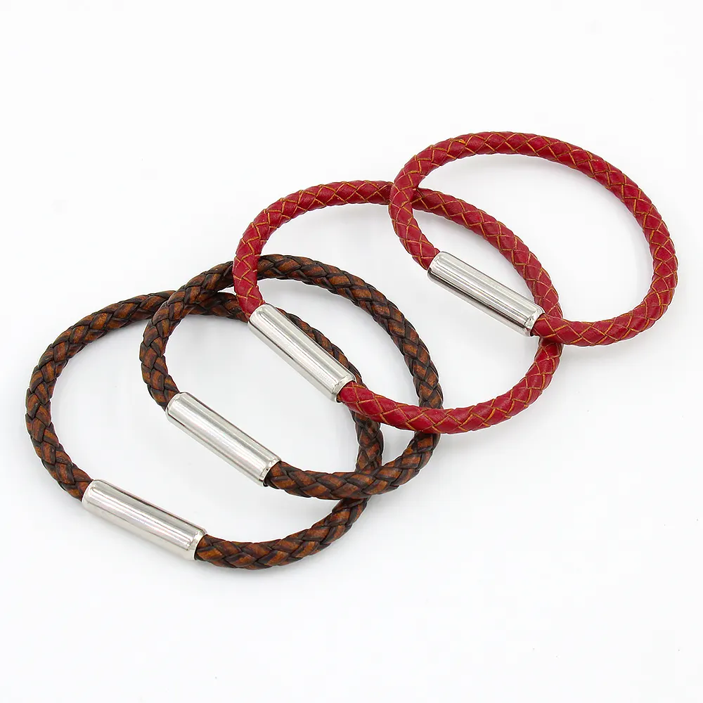 USENSET Fashion retro pu leather stainless steel bracelets business style men and women couple leather cowhide bracelet