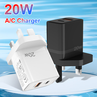 Cargador de Pared Universal 2 en 1 con Carga Rápida PD QC3.0 de 20W, USB-A/USB-C, Enchufe EU/UK/US/AU, para Laptop, Teléfono Móvil, Reloj Inteligente, Viajes