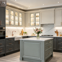 Meubles de cuisine modernes en bois massif bleu-gris, style Shaker américain de luxe, îlot de cuisine en bois