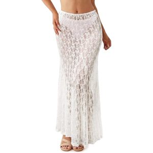 Fisoew Womens Lace <b>Maxi</b> <b>Skirt</b> High Waist A Line <b>Sheer</b> Chiffon Beach Cover Up Long Flowy Summer Vacation <b>Skirt</b> - Product Image 1