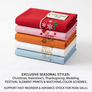 Serviette en coton et lin brodée sur mesure, délavée, avec ourlet festonné et monogramme, 20"x20", vente en gros pour mariage, fête, banquet, événement - Product Image 3