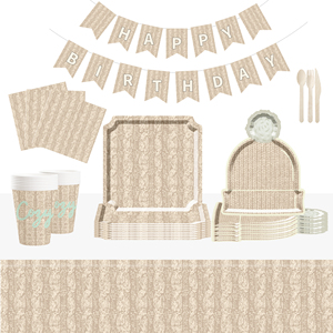 DAMAI Wholesale Paper Plate Set Disposable Paper Plate Cup Banner Knife and Fork Spoon Set for Party - Product Image 1