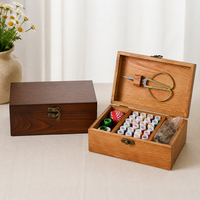 WanuoCraft Boîte de Rangement Vintage en Bois de Pin Faite à la Main pour Kit de Couture, Support Ciseaux, Organisateur de Travaux d'Aiguille en Bois Massif Personnalisé, Cadeau