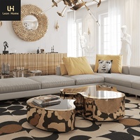 Hot Sale Hochglanz Edelstahl Luxus Unregelmäßig Modern Schwarz Gehärtetes Glas Couch tisch Set