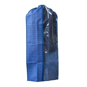 Sac à vêtements bleu TNT 137x60 cm anti-poussière avec côté transparent et fermeture éclair - Product Image 4