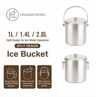 Seau à glace droit HC en gros 1L/1.4L/2L à double paroi brossé avec couvercle et pince, insert égouttoir, refroidisseur à vin OEM 5 pièces pour bar et vente au détail